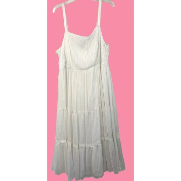 Torrid White Gold Chiffon Tiered Midi Dress Size 2X Adj Straps Smock NWT RA10137 - Picture 6 of 13